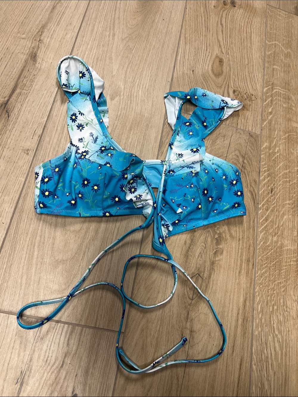 aerie Blue Floral Tie-Back Bikini Top